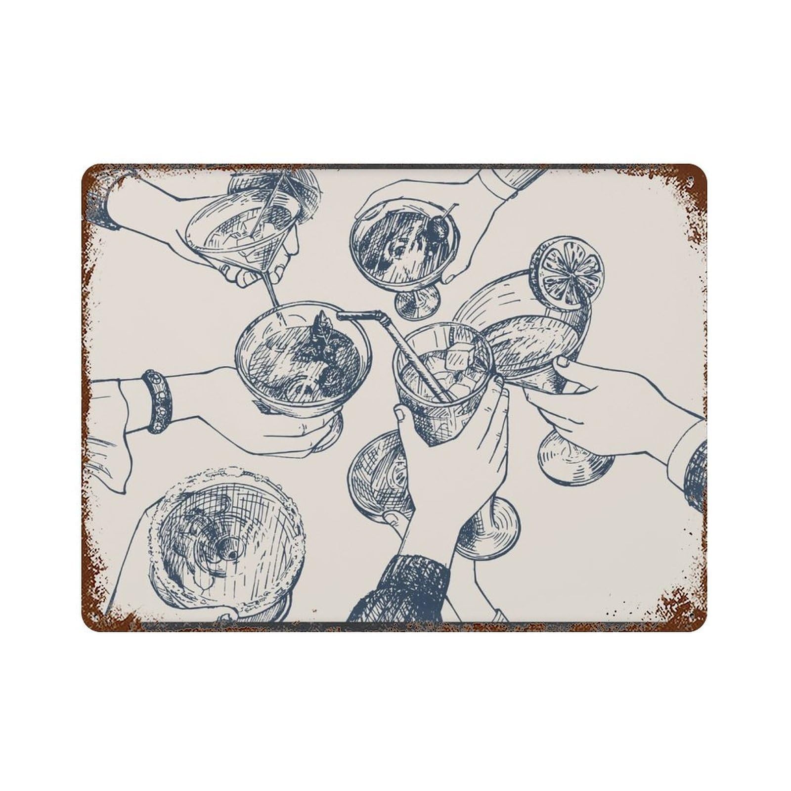 xiaoxiaoshen Retro Cocktail Toast Lines, Black And White Sketch Style Drinks Wall Decor Art Metal Tin Poster Modern Home Decor Art Home Bar Shop Decorations Vintage Sign 30x40cm