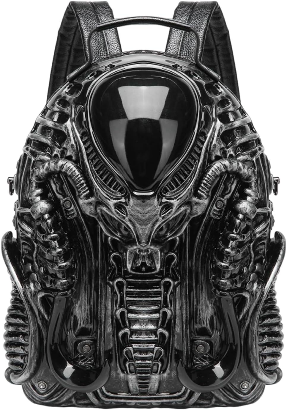 3D Xenomorph Shaped Backpack, Unisex Daypack, 27x15x38cm (10.63x5.91x14.96 inches), Black (Silver)