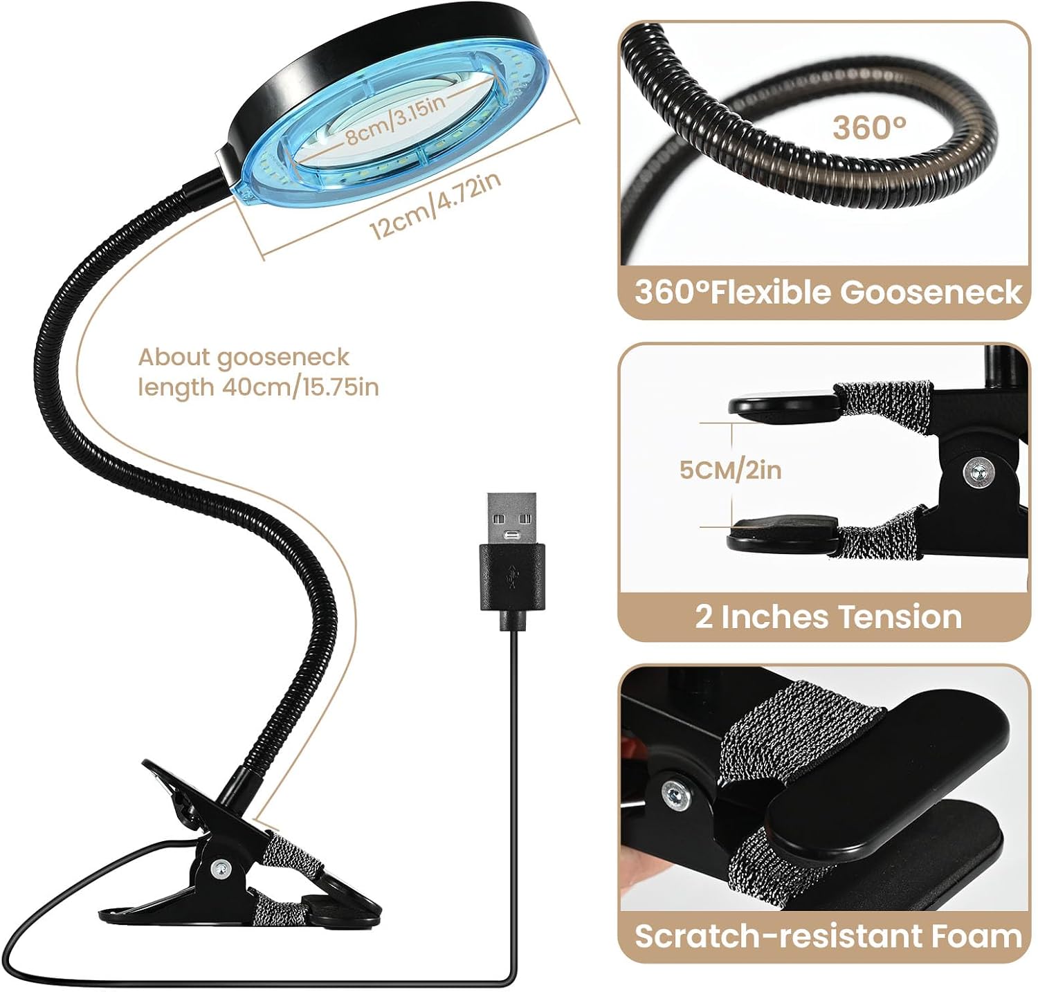 10X Magnifying Glass with Light and Timer, 2 in 1 Magnifying Desk Lamp, 3 Color Modes 10 Dimmable Brightness, Flexible Gooseneck Magnifier with Light for Craft Hobby Painting Sewing Close Work
