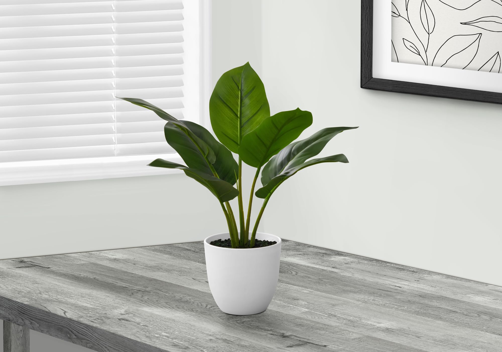 Monarch Specialties I 9502 Artificial Plant, 17" Tall, Aureum, Indoor, Faux, Fake, Table, Greenery, Potted, Real Touch, Decorative, Green Leaves, White Pot