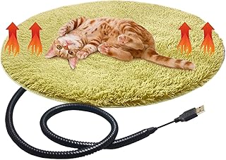 Flueyer Almofada de aquecimento para gatos, almofada de aquecimento elétrica USB para cães com cabo USB resistente à mastigação, tapete redondo de aquecimento para gatinhos, cães, gatos