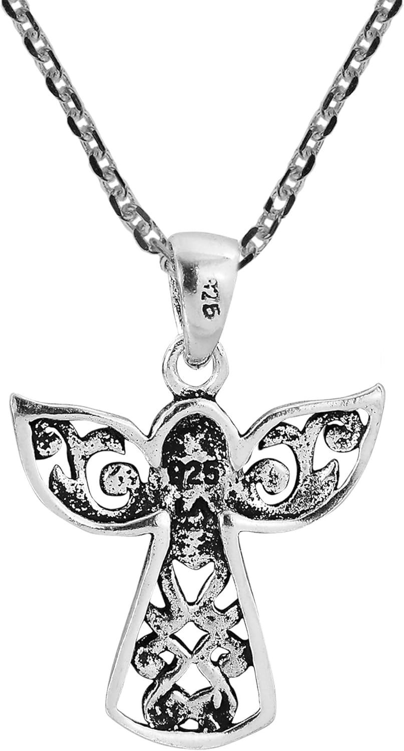 AeraVida Guardian Angel of Love Sterling Silver Jewelry | 16x30mm Filigree Symbolic Earrings or Necklace | Protective Sentimental Gift for Women in Oxidized .925 Silver with Fish Hook or Pendant Options - Image 3