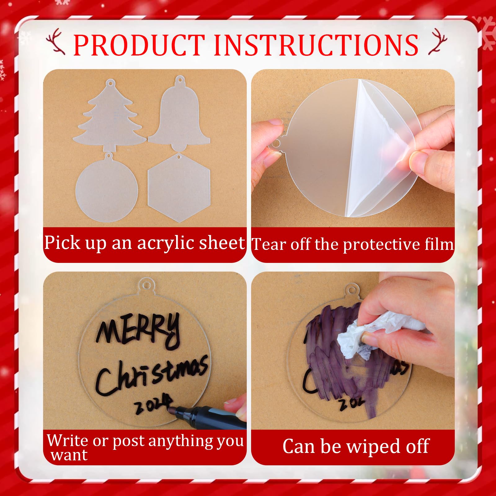 Fangoo 24Pcs Bauble Blank 8-9.5cm Acrylic Disc Ornaments - Image 3