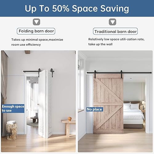 Miniatura 3 de EaseLife Kit de riel de 30 pulgadas para puerta corrediza de granero plegable para 2 puertas de armario, rodillo de montaje lateral, resistente, se