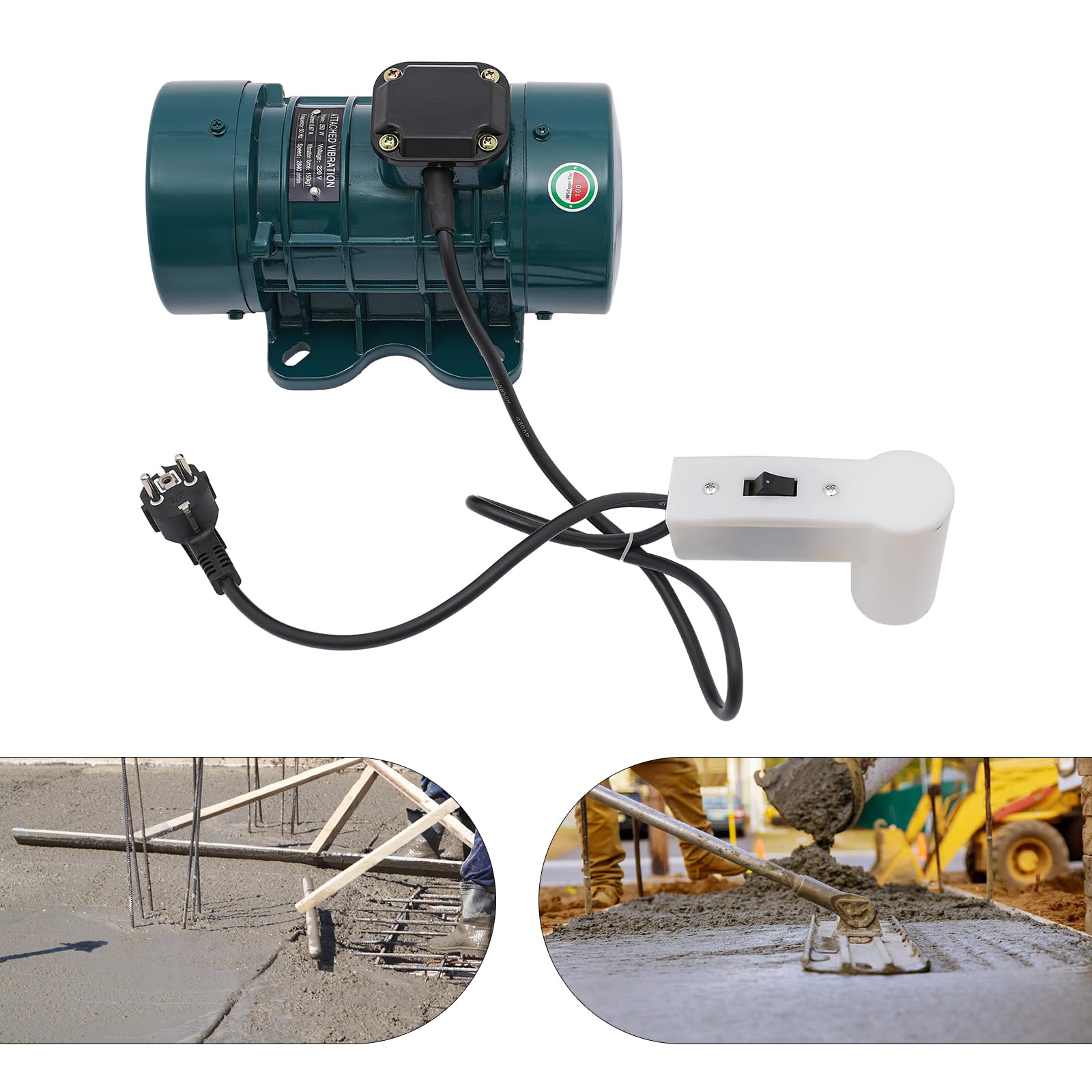 Vibrationsmotor, 250W Beton Vibrationsmotor, Geschwindigkeit 2840rpm,Stabile Basis, Vibrationskraft 150kg, Vibration Motor für Zementgießarbeiten wie Autobahnen (Dunkelgrün)