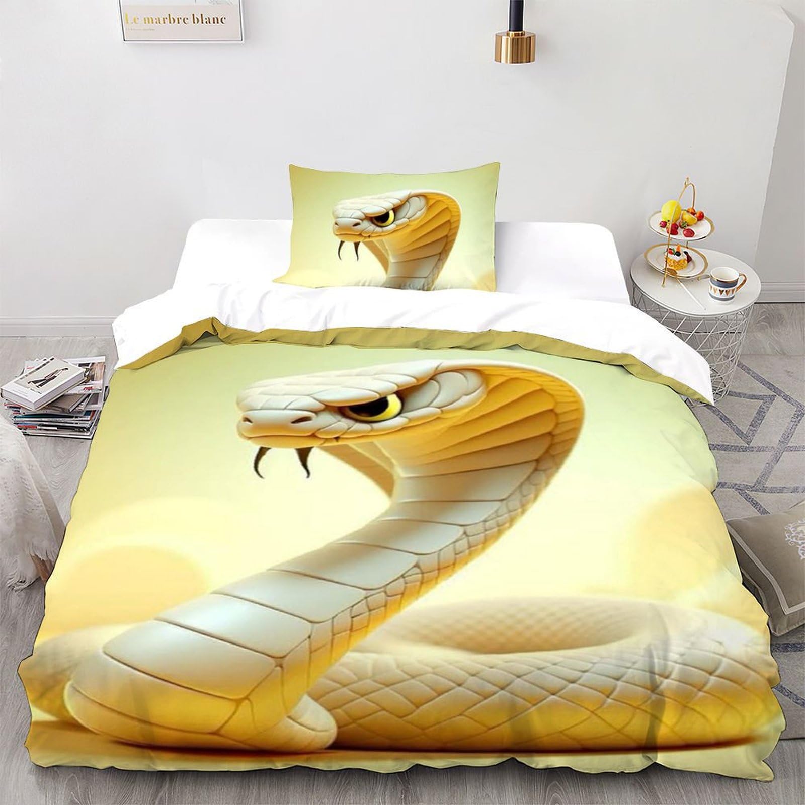 Housse de couette serpent orange en microfibre 135x200 cm avec sa taie d'oreiller pour lit enfant