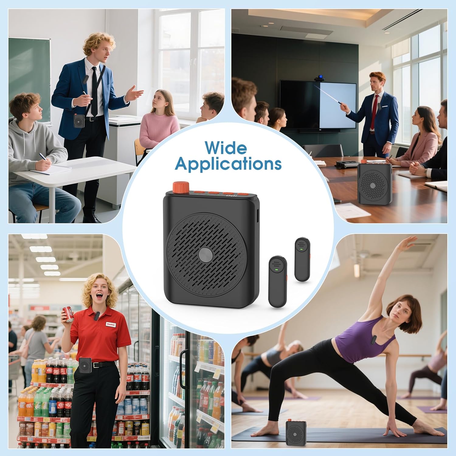 Dual Wireless Microphone Voice Amplifier for Teachers with Magnetic Charging, 15W 15-Hour Portable Speaker - Mini PA System for Classroom, Training, Tour Guides, Yoga, Outdoor (Black) - Image 7