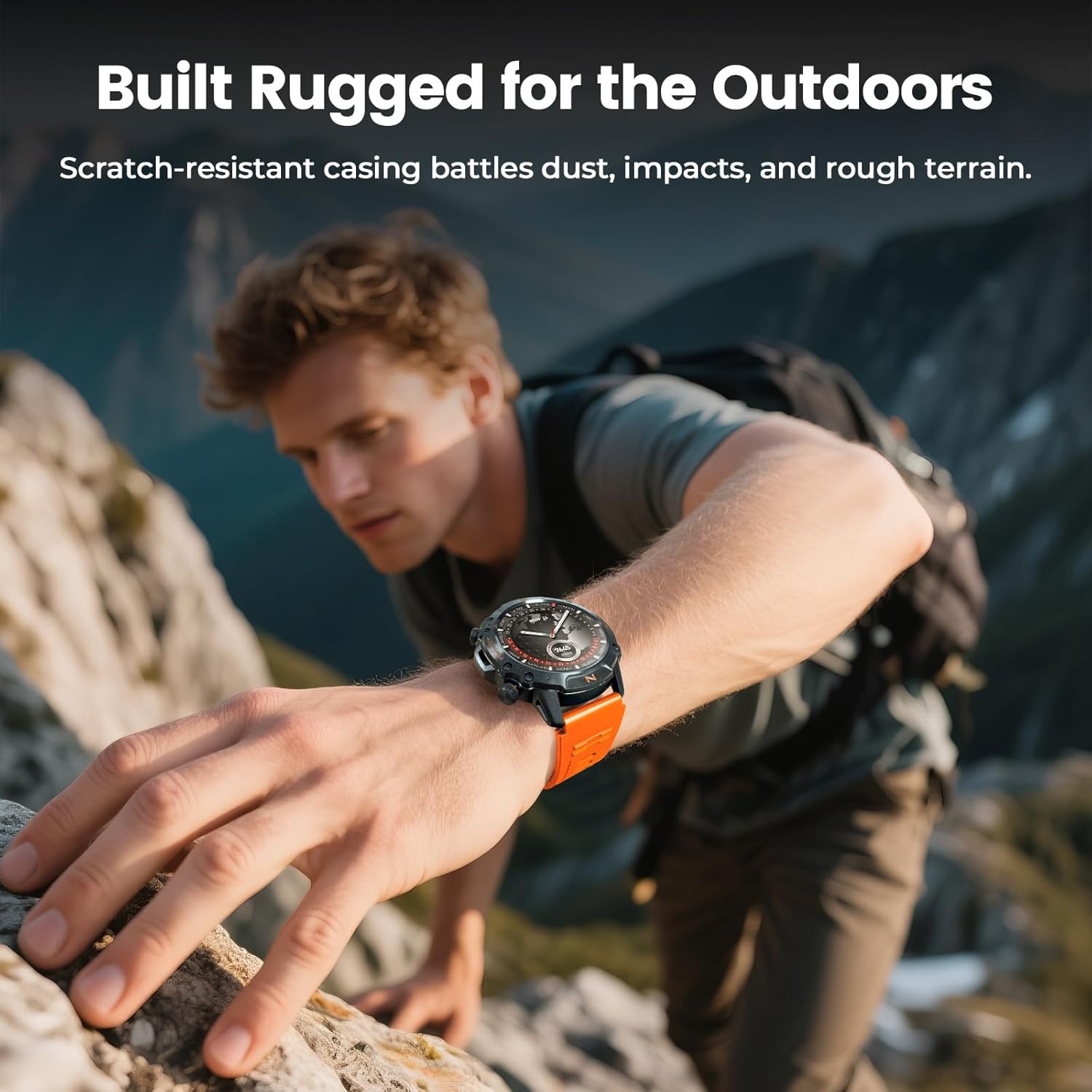 WalkerFit Rugged Smart Watch for Men- Answer/Dial Call, 30M Waterproof Fitness Watch with Health Monitor, 170 Sport Mode, Military Smartwatch for iPhone, AMOLED, Orange Silicone