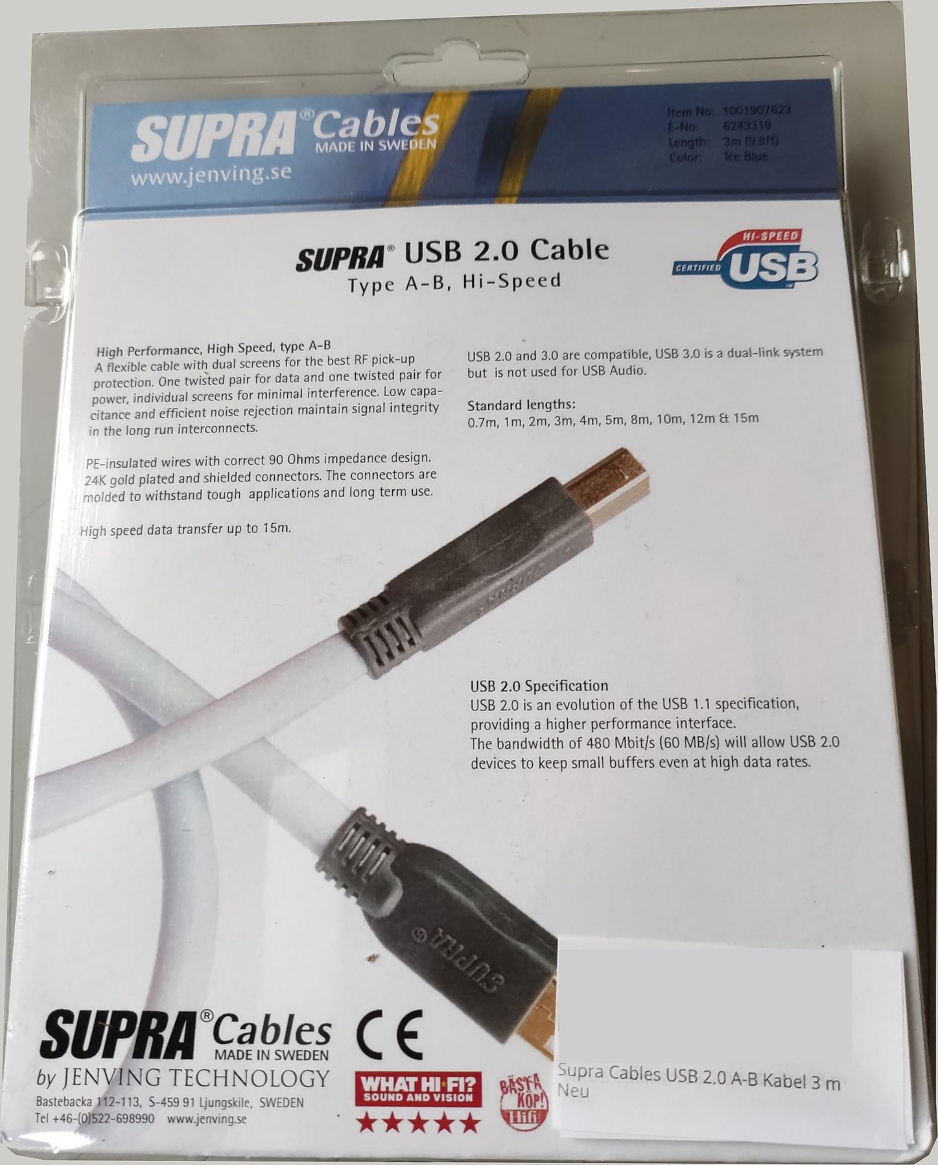 Supra Cables USB 2.0 A-B câble 3 m