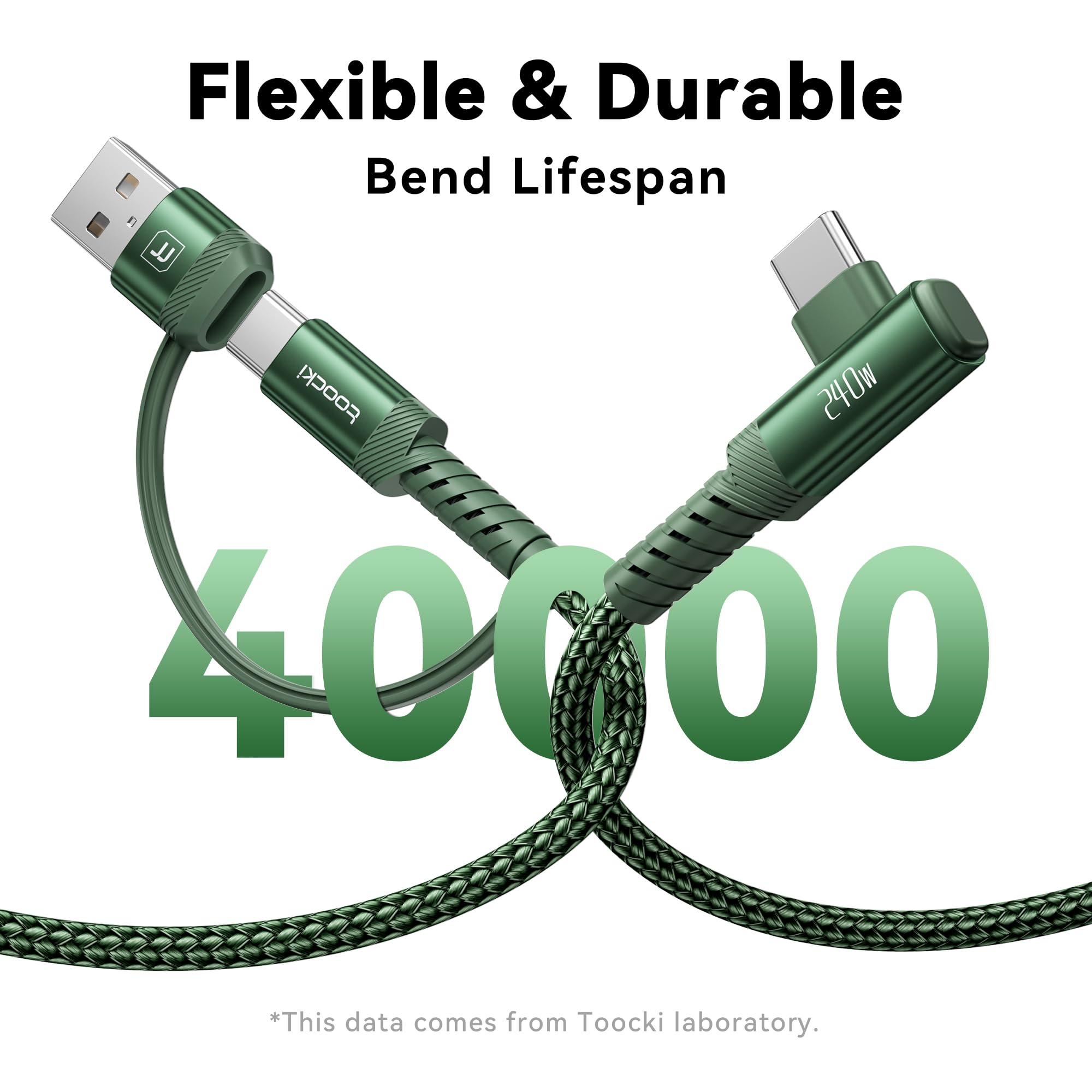 toocki Cavo da USB C a USB C da 240 W, 3,1 m, confezione da 2, cavo di ricarica 2 in 1 da USB A/C a tipo C, ad angolo retto PD 3.1, ricarica rapida per iPhone 17, 16, 15 Pro Max, MacBook Pro, iPad