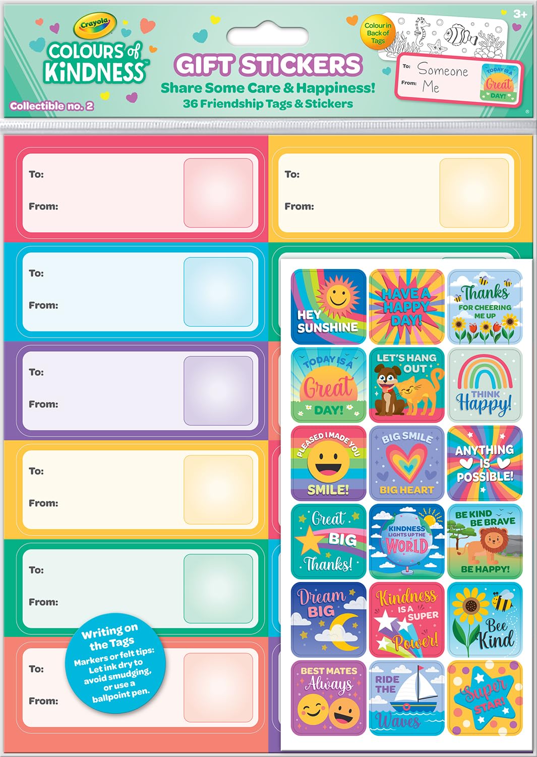 Paper Projects Crayola Gift Stickers with Friendship Tags | Includes 36 stickers and 36 press out gift tags | Perfect for gifting and sharing with friends