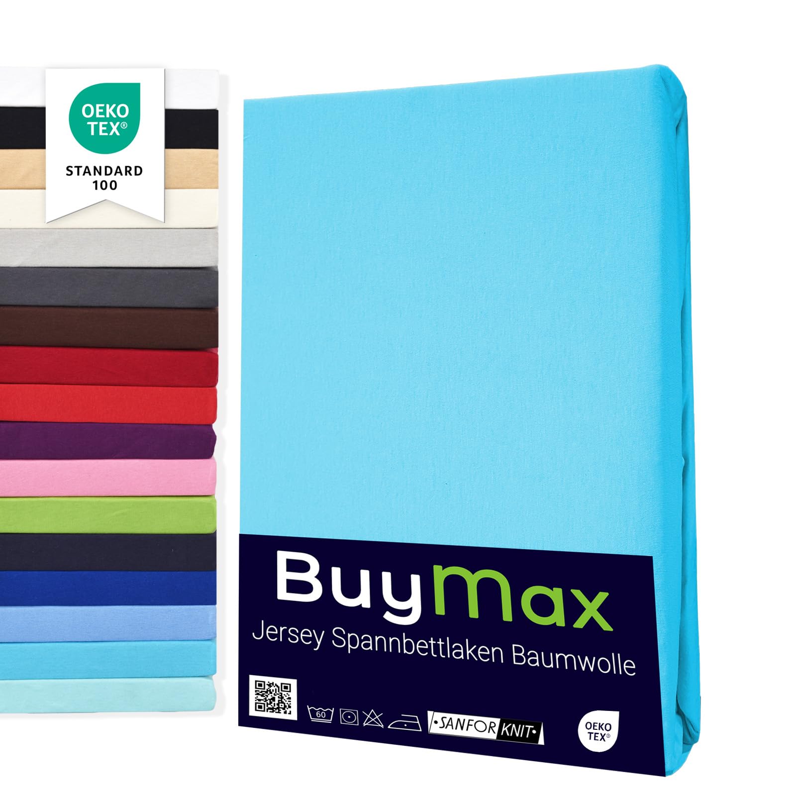Buymax Spannbettlaken 100x200cm Doppelpack 100% Baumwolle Spannbetttuch Bettlaken Jersey, Matratzenhöhe bis 25 cm, Farbe Türkis