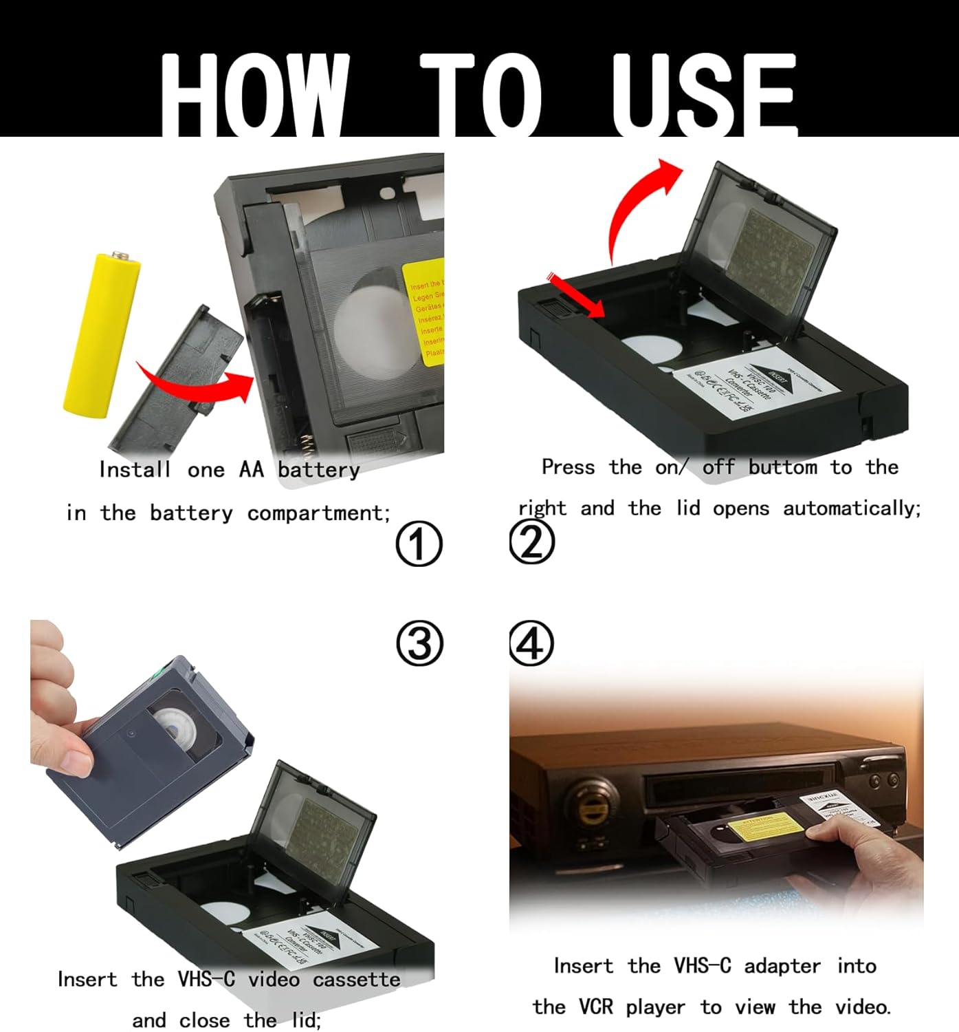 VHS-C Tape Cassette Adapter for Camcorders Motorized VHS VHS-C to VHS – Ideal for VCR Player, Video Cassette Player and VHS to Digital Converting
