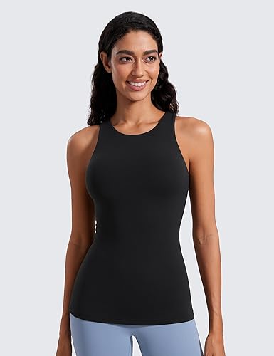 Miniatura 2 de CRZ YOGA Butterluxe Camisetas sin Mangas de Cuello Alto para Mujeres - Espalda Cruzada Entrenamiento Acolchada Yoga Atlética Camisola con Sujetador