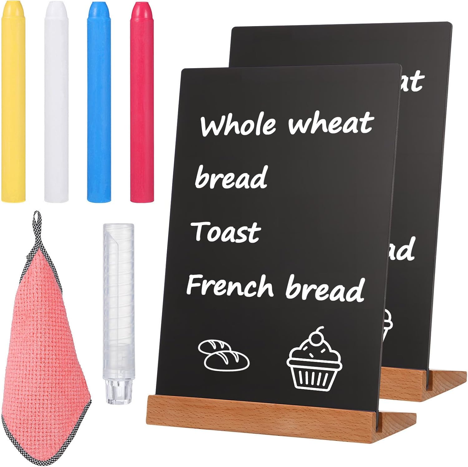 LABRIMP 2 Pcs Mini Chalkboard Sign Holders for Restaurant Table Display, Wooden and Pvc Material with Sturdiness and Pen Holders, for Menu Board and Food Service