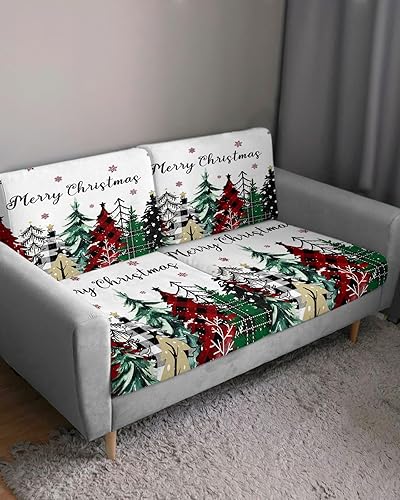 Miniatura 3 de Fundas de cojín para sofá con diseño de árbol de Navidad, funda elástica para sofá con parte inferior elástica, diseño de árbol de Navidad con copos