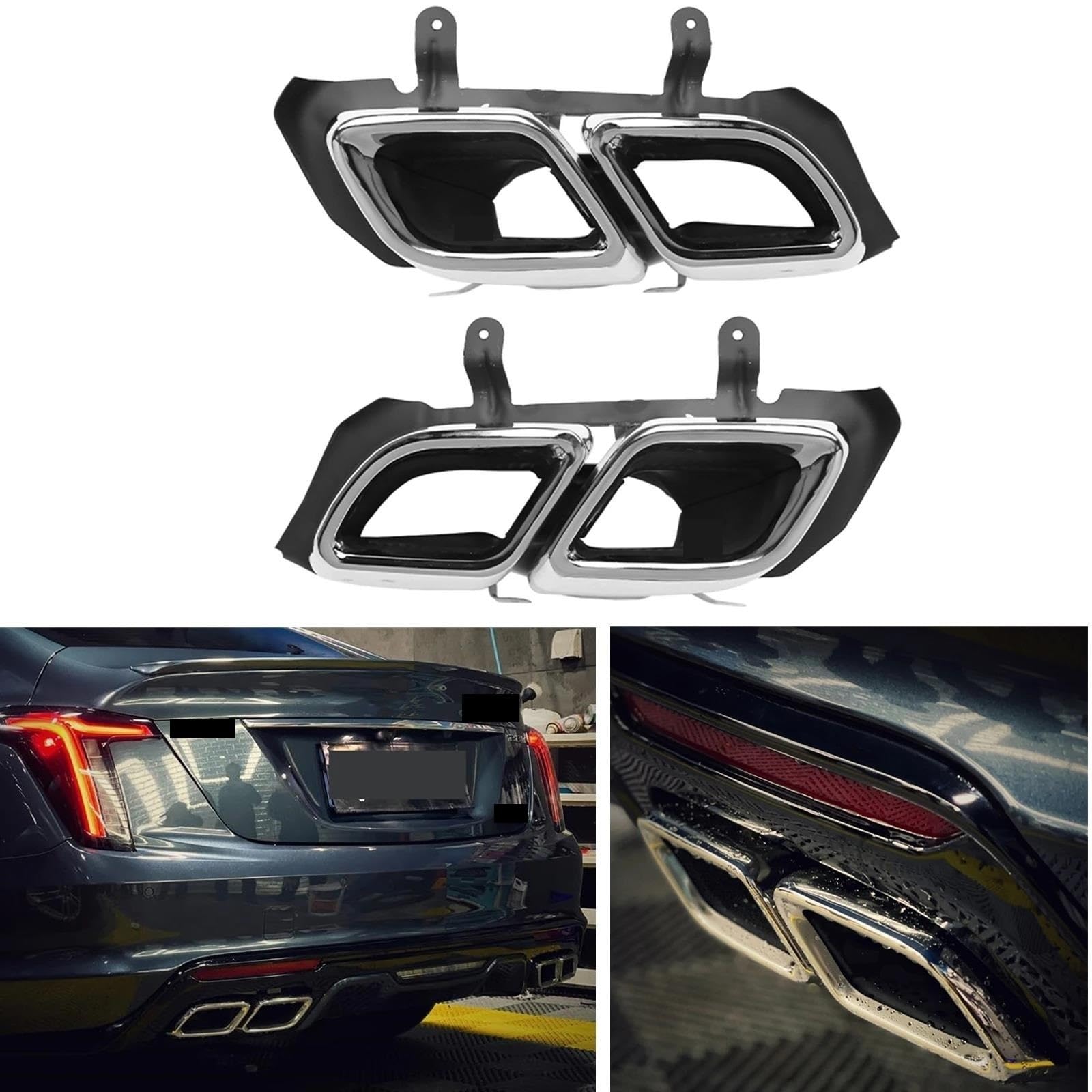 Dla Cadillaca Dla CT5 2020-2024 2 Szt Końcówki Tylnego Tłumika Wydechowego Rura Wydechowa Wylot Powietrza Ze Stali Nierdzewnej Stylizacja Samochodu(Silver)