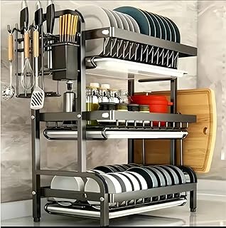 Fcity 3 Tier Dish Drying Rack with Drain Tray & Mat