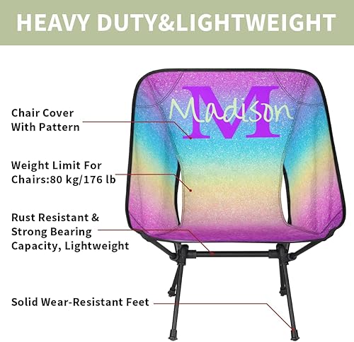 Miniatura 3 de Silla de camping personalizada portátil con nombre, silla plegable ligera para playa, senderismo, rosa, azul y dorado