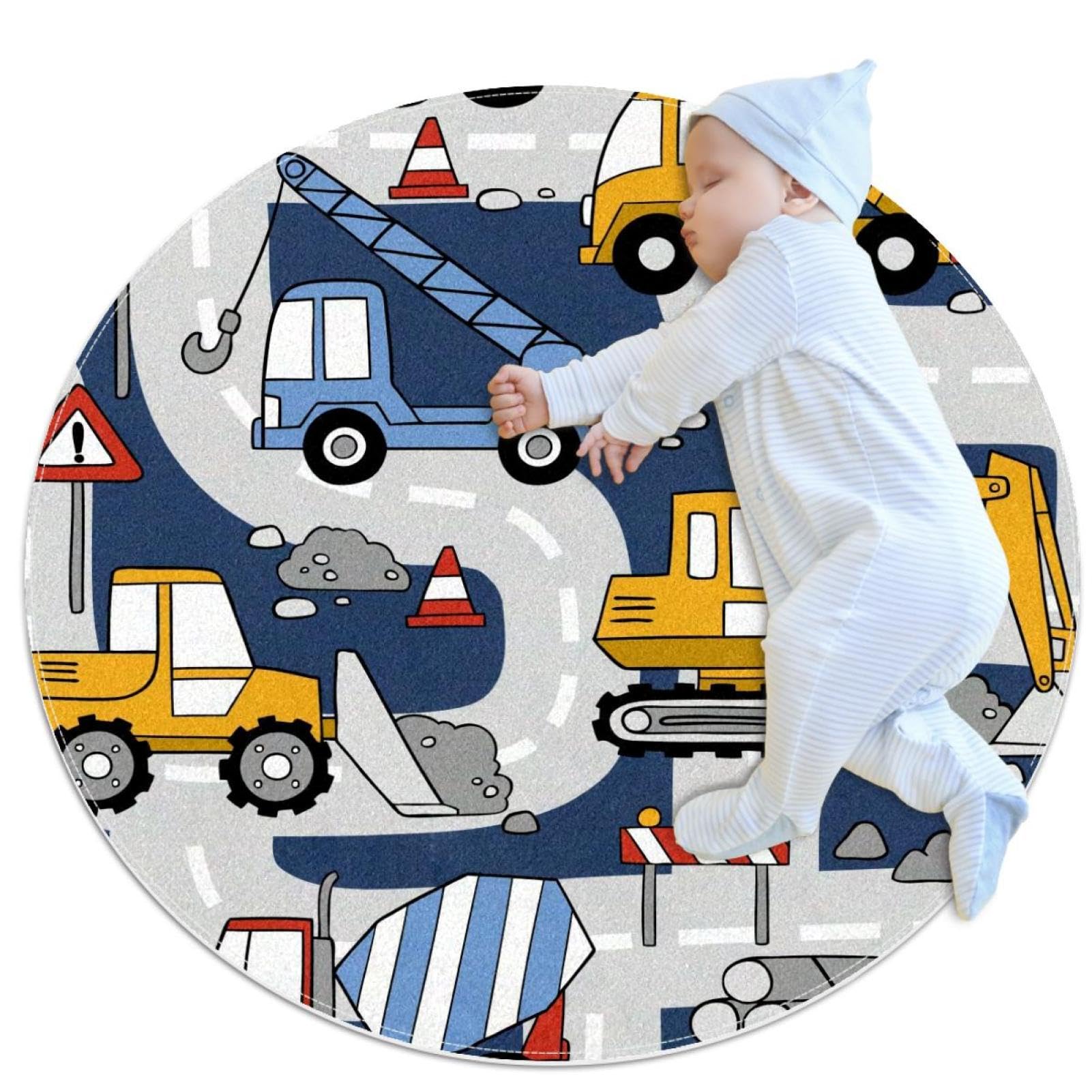 Tapis de salle de bain camion de chantier rond chambre enfant 1m