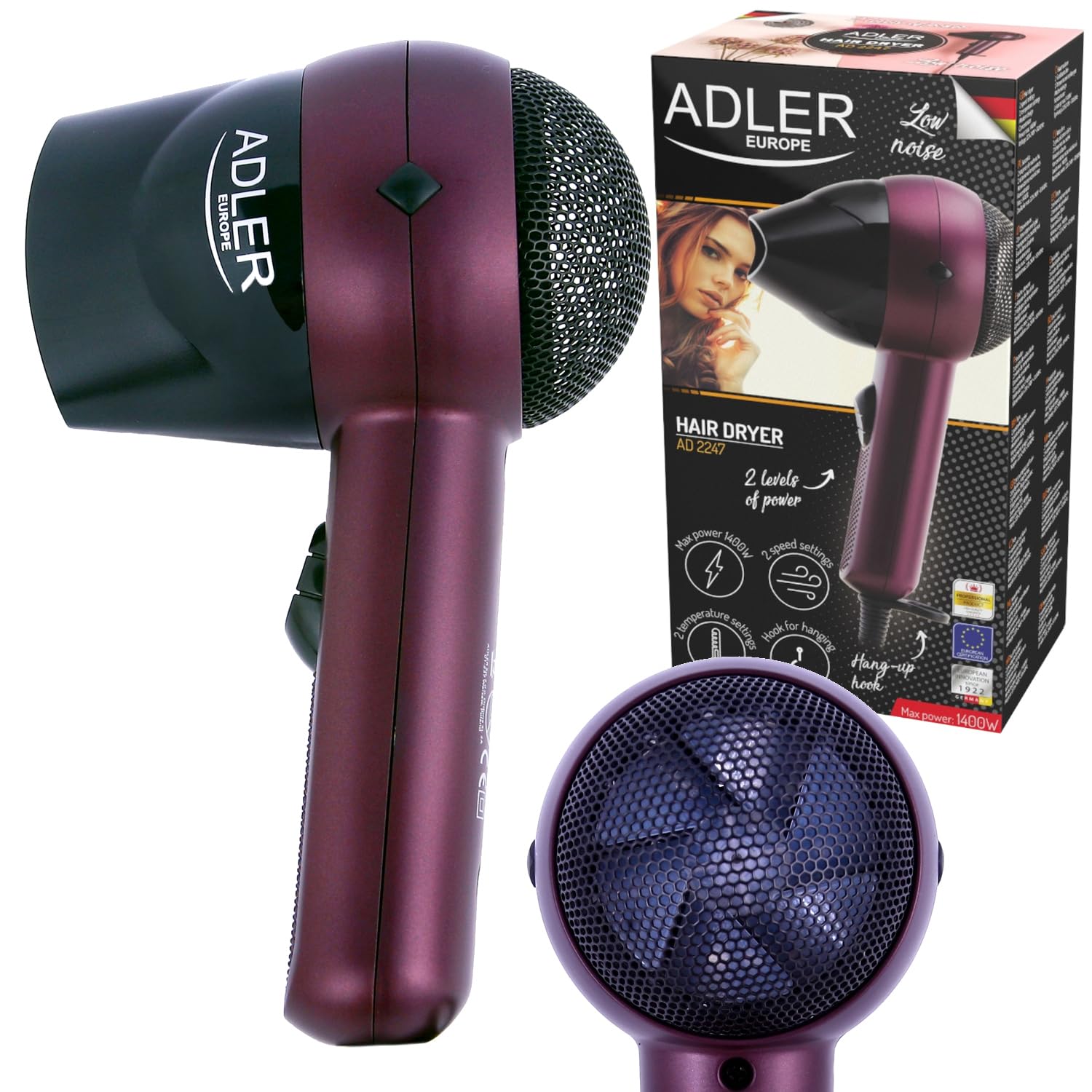 Adler Crimson Suszarka Do Włosów, Bordowy/Czarny, 1400W