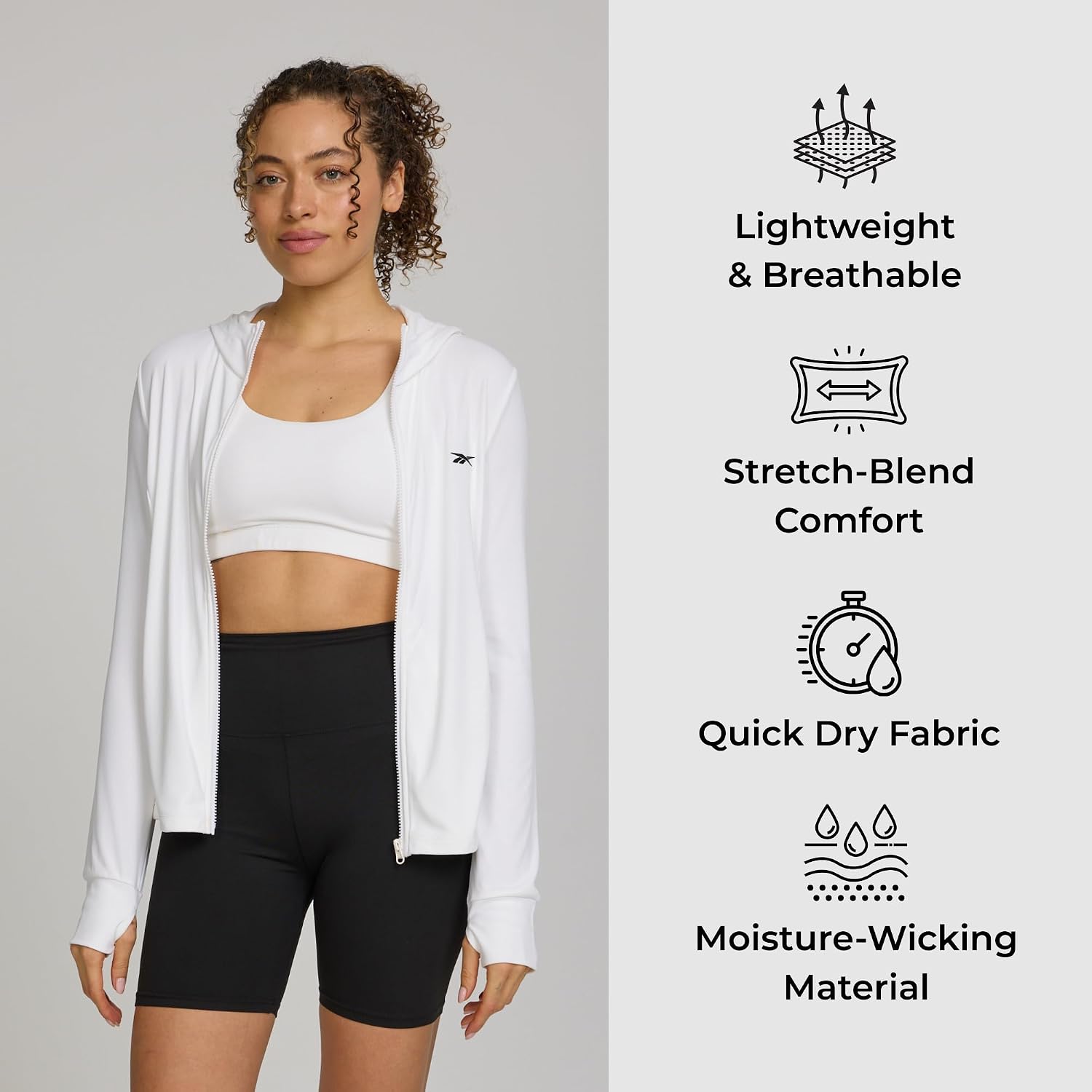 Reebok Sun Hoodie for Women – Long Sleeve Lightweight Rash Guard Sun Shirt, SPF 50+ UV Protection Hiking Outdoor Active