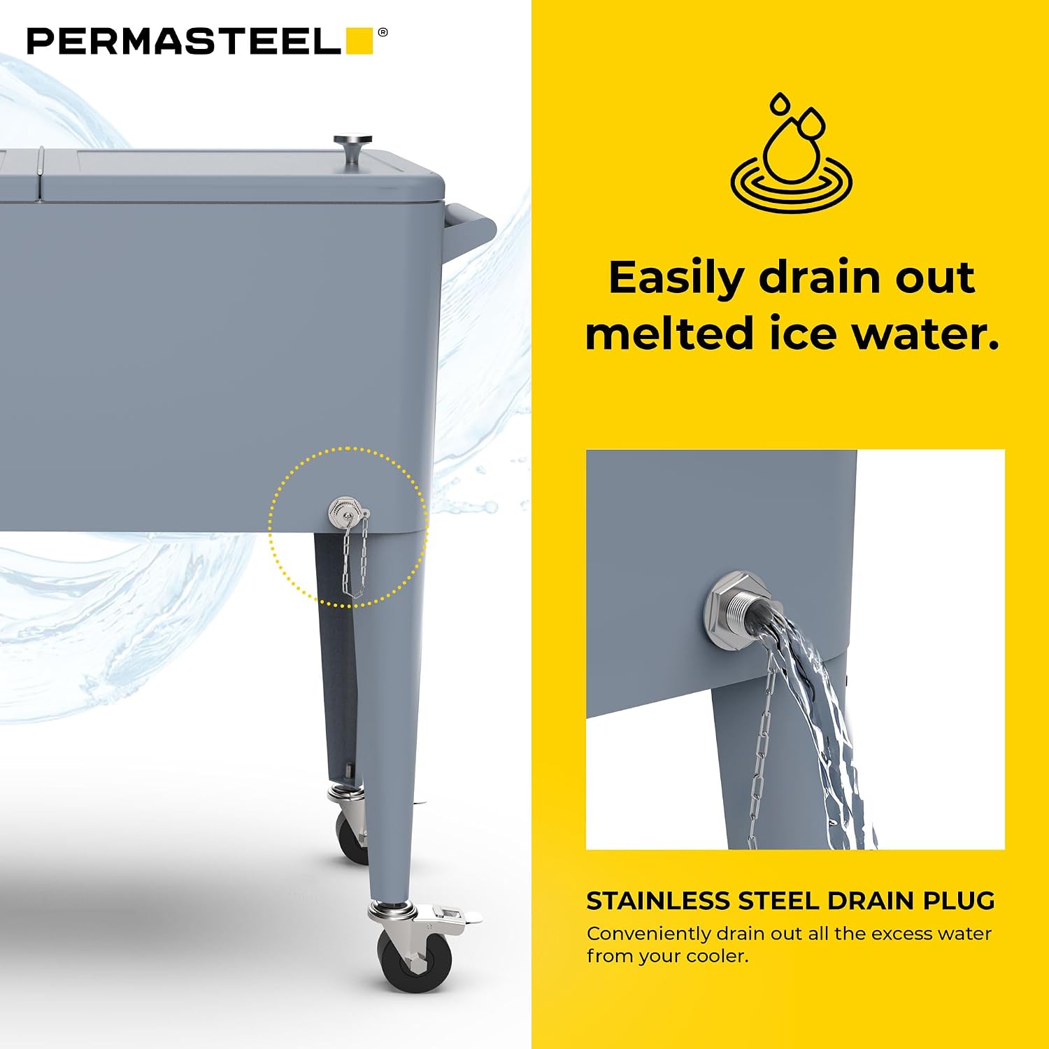 Permasteel Party Cooler with Divider, Spacious 80-Qt Capacity, Chills 36hrs, Serving Tray, Rolling Ice Chest for Indoor and Outdoor Entertainment