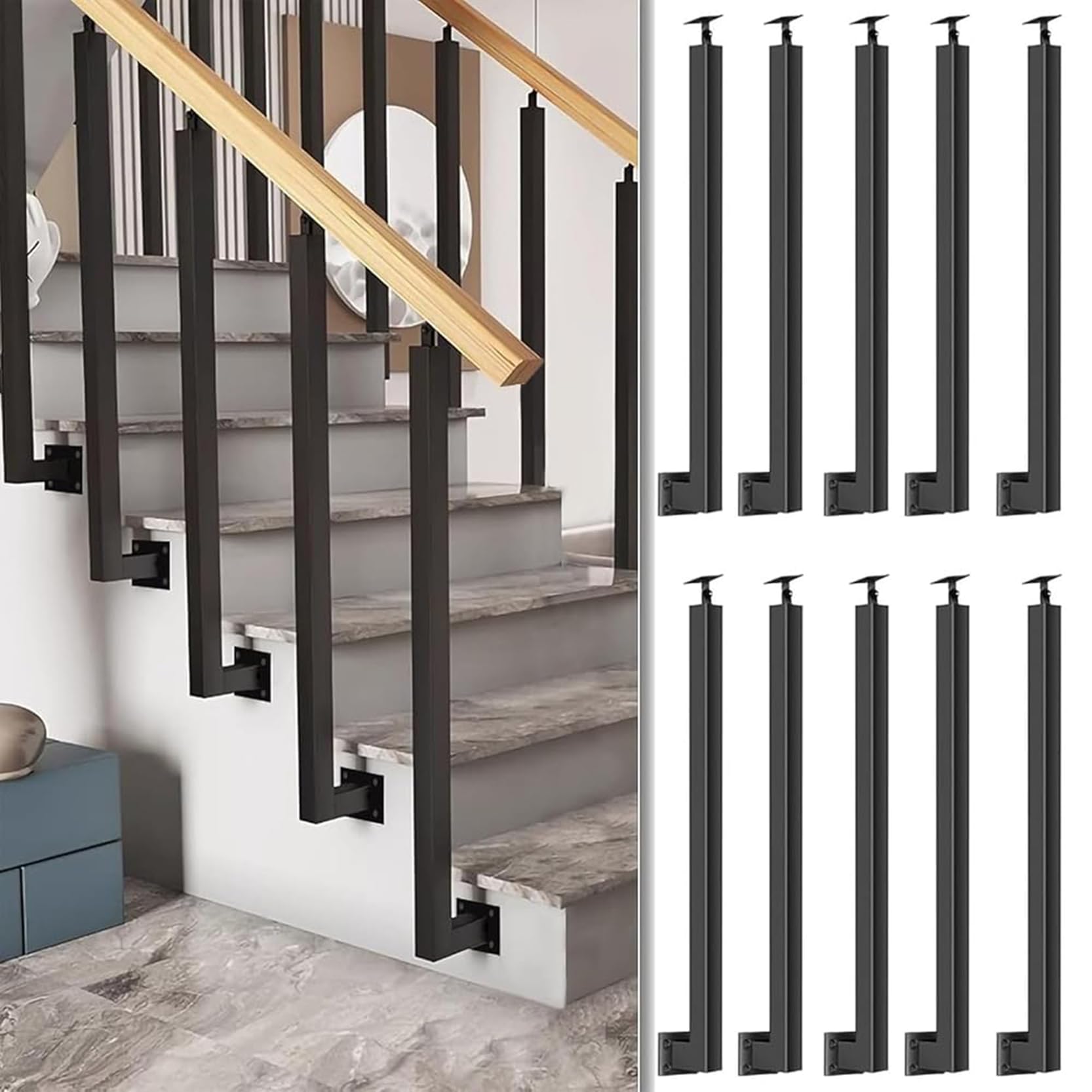 Balaustres metálicos ajustables de 75-100 cm con rotación de 270 grados para barandillas (10 uds)