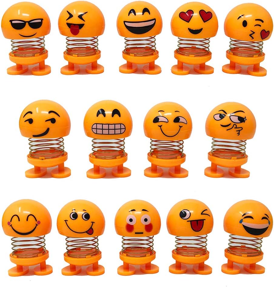 Magik 14 Pack Emoji Bobble Heads Dolls Funny Smiley Face Springs Dancing Toys Novelty Figures Dancing Dolls Car Dashboard Ornaments, Party Favors, Gifts, Home Decorations (14, Assorted Orange Emoji) : Toys & Games