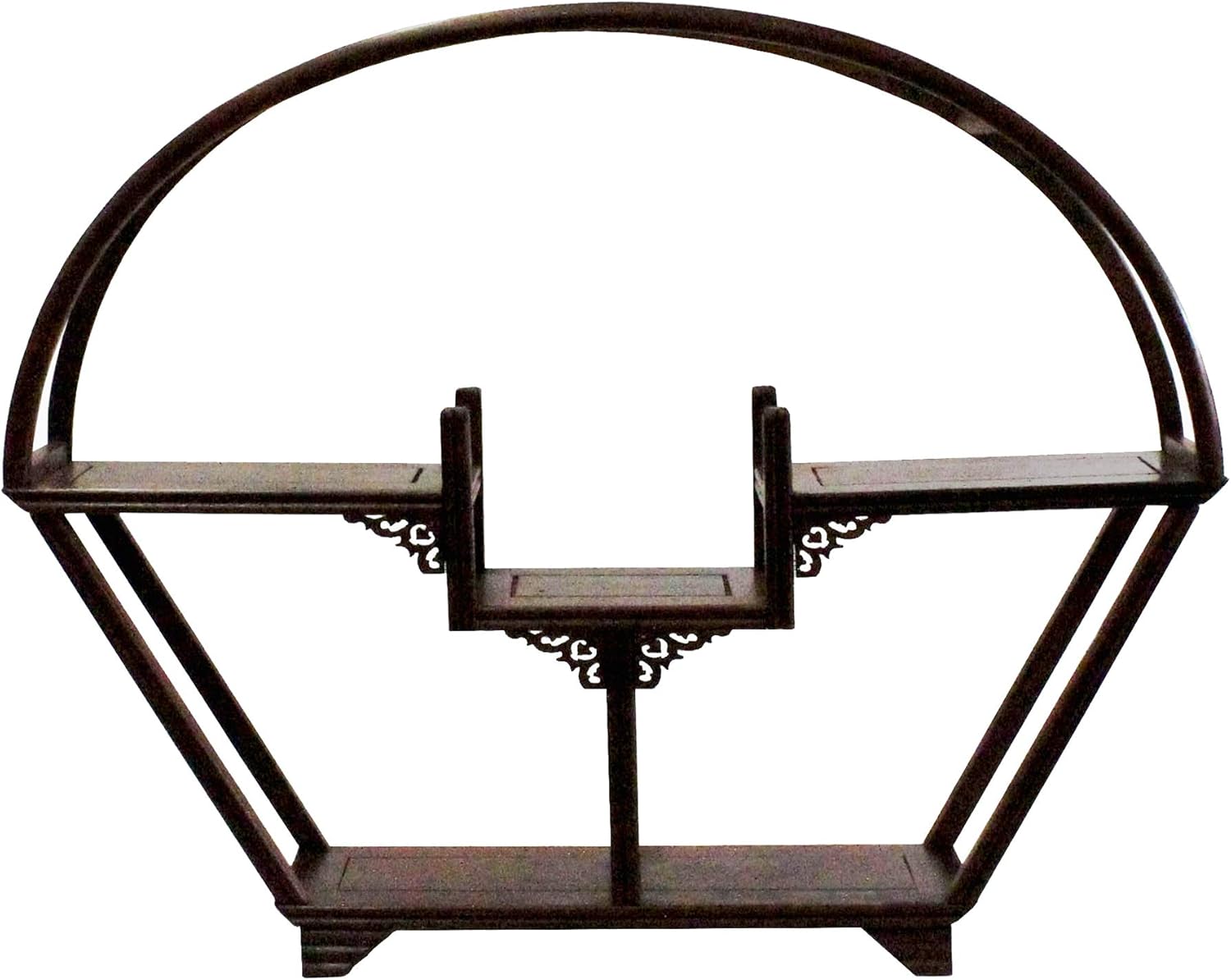 Chinese Yellowish Brown Wood Arch Cone Small Curio Display Stand Aws199