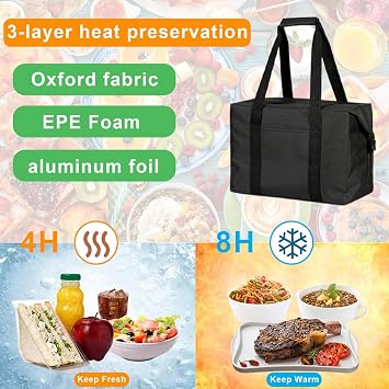Foldable 20L Cooler Bag with Hard Liner, Insulated Shopping Bags for Frozen Food, Large Lunch Bag, Portable Leakproof Thermal Picnic Bag for Beach, Camping, BBQ, Outdoor Activities,School & Work