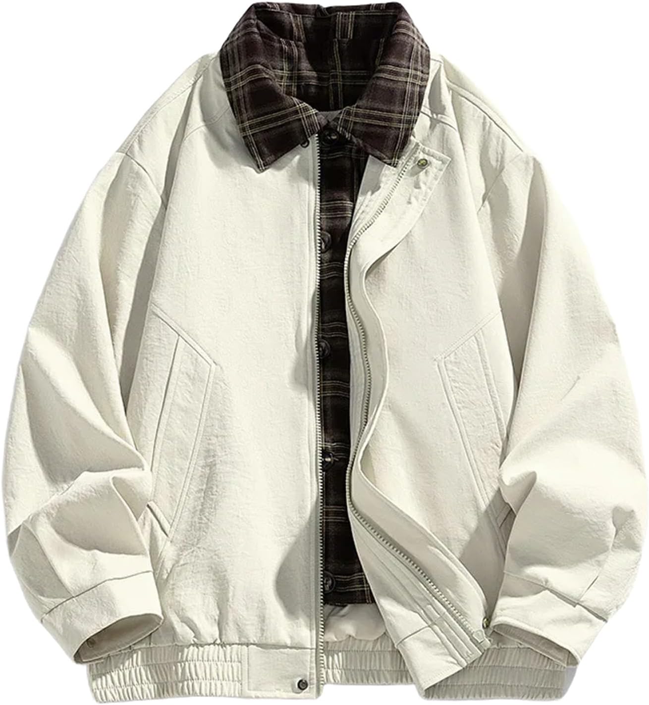 Men’s Fleece Zip Jacket Stand Collar Loose Winter Pullover Outerwear