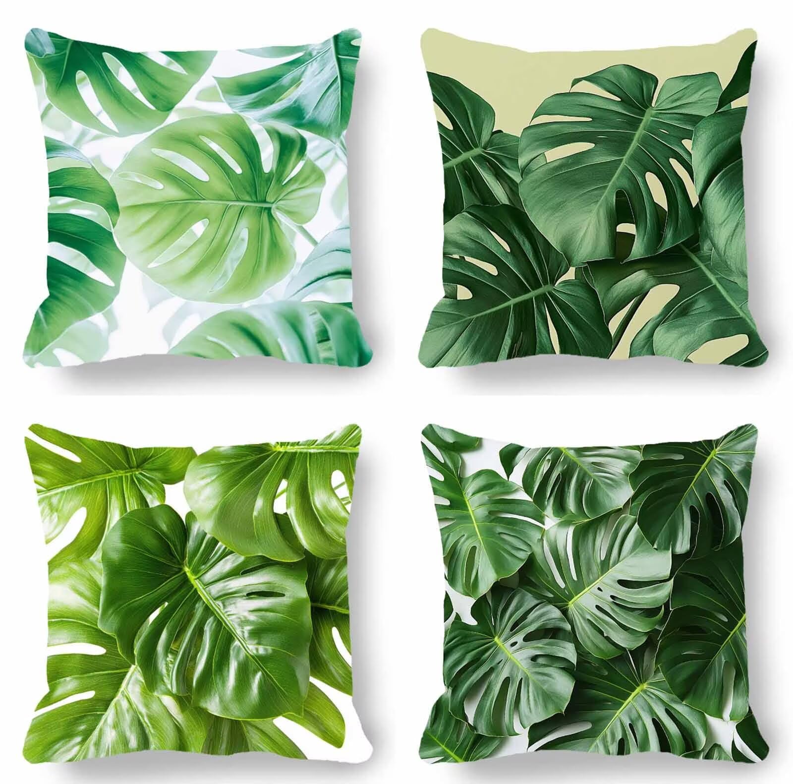 Kissenbezug 60 x 60 4 Pack, Deko Kissenhüllen Blatt, Outdoor Kissenbezug 60 x 60 CM, Sofakissen Bezug mit Beidseitiger Druck, Kopfkissenbezug Grün für Sofa Bett Frühlingsdeko Wohnzimmer GYL-04355