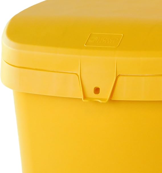 FCMP Outdoor 31-Gallon Salt & Sand Storage Bin, Yellow - Lockable Lid, Weather-Resistant UV-Resistant Plastic, Forklift Pockets, Deck Box for Patio & Garden
