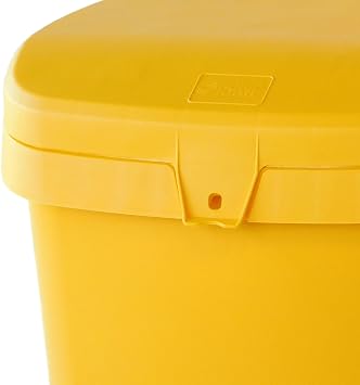 FCMP Outdoor 31-Gallon Salt & Sand Storage Bin, Yellow - Lockable Lid, Weather-Resistant UV-Resistant Plastic, Forklift Pockets, Deck Box for Patio & Garden