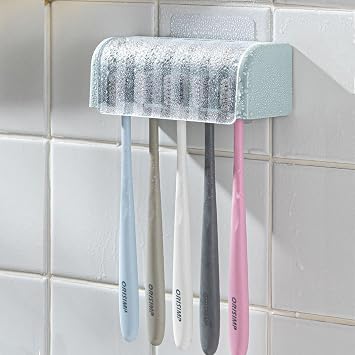 Toothbrush Holders for Bathrooms,Kids Toothbrush Holders with Cover,5 Slots Electric Tooth Brush Holder Wall Mounted Toothbrush Organizer,Shower Restroom Bathroom Accessories Blue