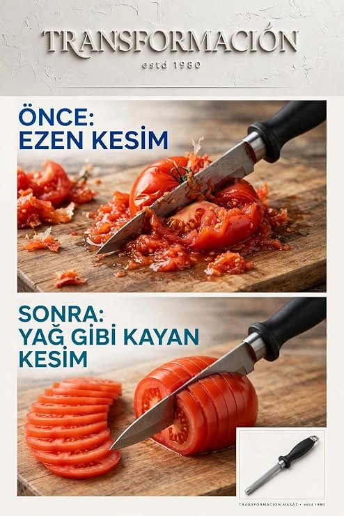 Transformacion 2 Cm Geniş Yüzeyli Şef Bıçak Bileme Masadı 34 cm 18/10 Paslanmaz Çelik Profesyonel Kasap Masadı Saplı Bileyici 723680