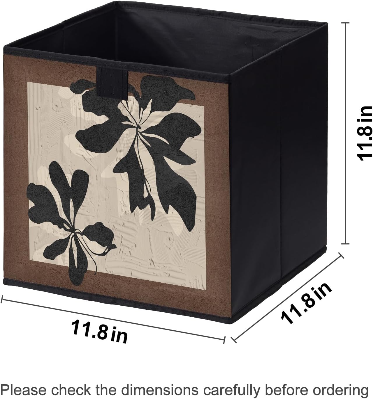 Storage Baskets, 11.8-Inch Vintage Style Fabric Bins, Foldable Organizer Cubes in Mottled Brown Tones, Storage Bins with Reinforced Handles for Closet Shelves and Home Decor (Coffee Silk Print-ABC)