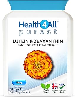 Lutein and Zeaxanthin Supplement 25mg per Capsule, 60 Capsules 2 Months Supply, Purest Eye Health Marigold Extract Supplement, Natural Eye Vitamins for Vision Care | Made in UK