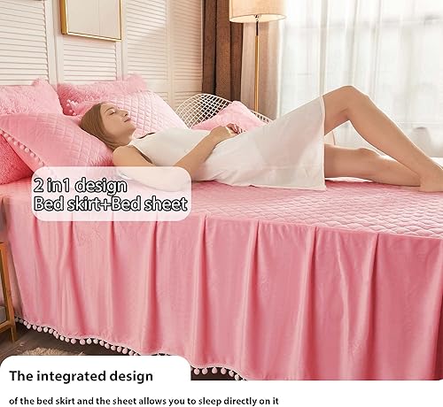 Miniatura 2 de LIFEREVO - Sábana bajera ajustable de terciopelo de lujo con diseño de diamantes, cobertura de 3 lados, 18 pulgadas, falda de cama con olanes y