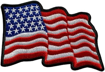 Waving USA American Flag Embroidered Patch [Iron on Sew on 4.0 x 3.0 inch - WF4]