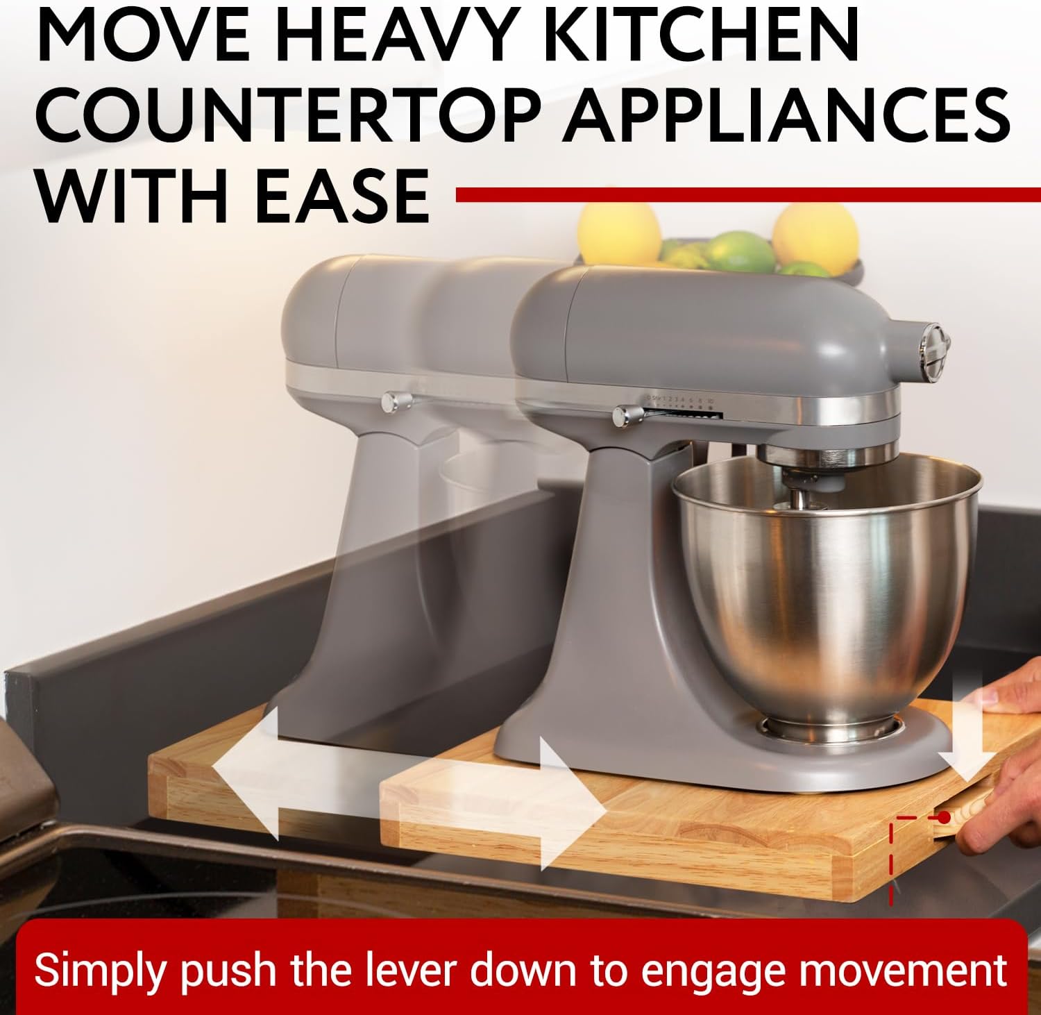 IMPRESA Wood Appliance Slider Tray - Pull-Out Coffee Maker Slider - Space-Saving Sliding Tray for Coffee Bar Accessories - Kitchen Countertop Appliance Pullout for Easy Access - Pack of 2, Rectangular