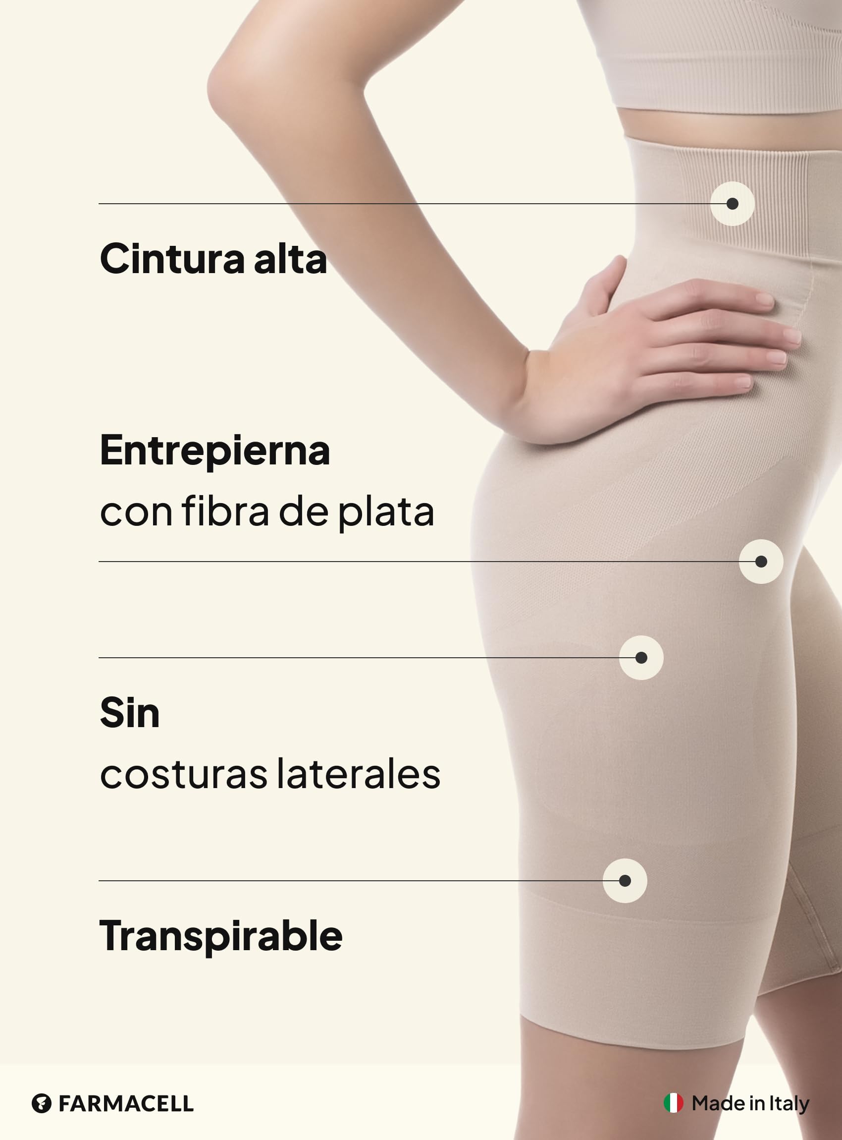 Farmacell Faja Pantalón Moldeadora y Reductora Mujer, Push Up, Vientre Plano, Made in Italy, 603