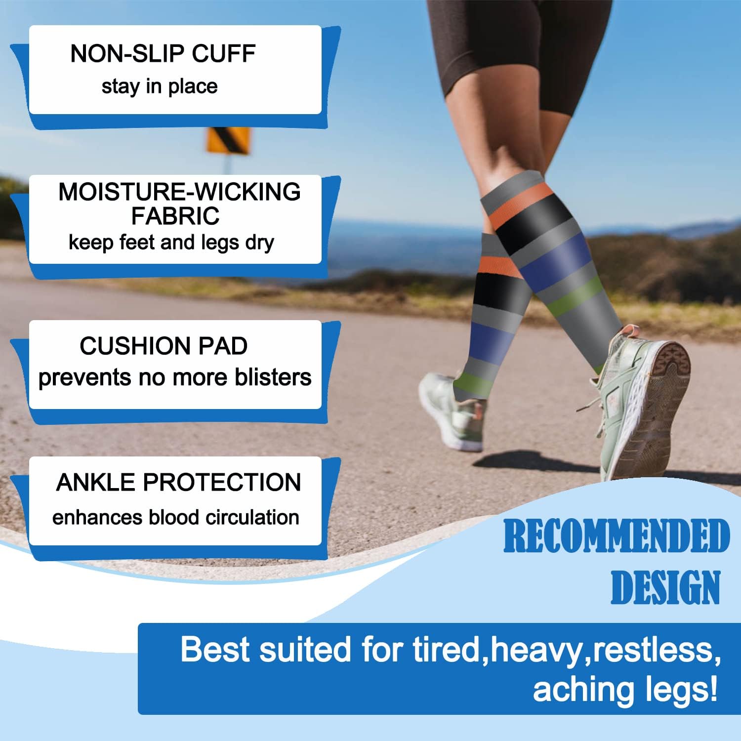 ACTINPUT 2 Pack Compression Socks for Men & Women with Cushion Pad and Arch Support,Running Circulation Support Socks