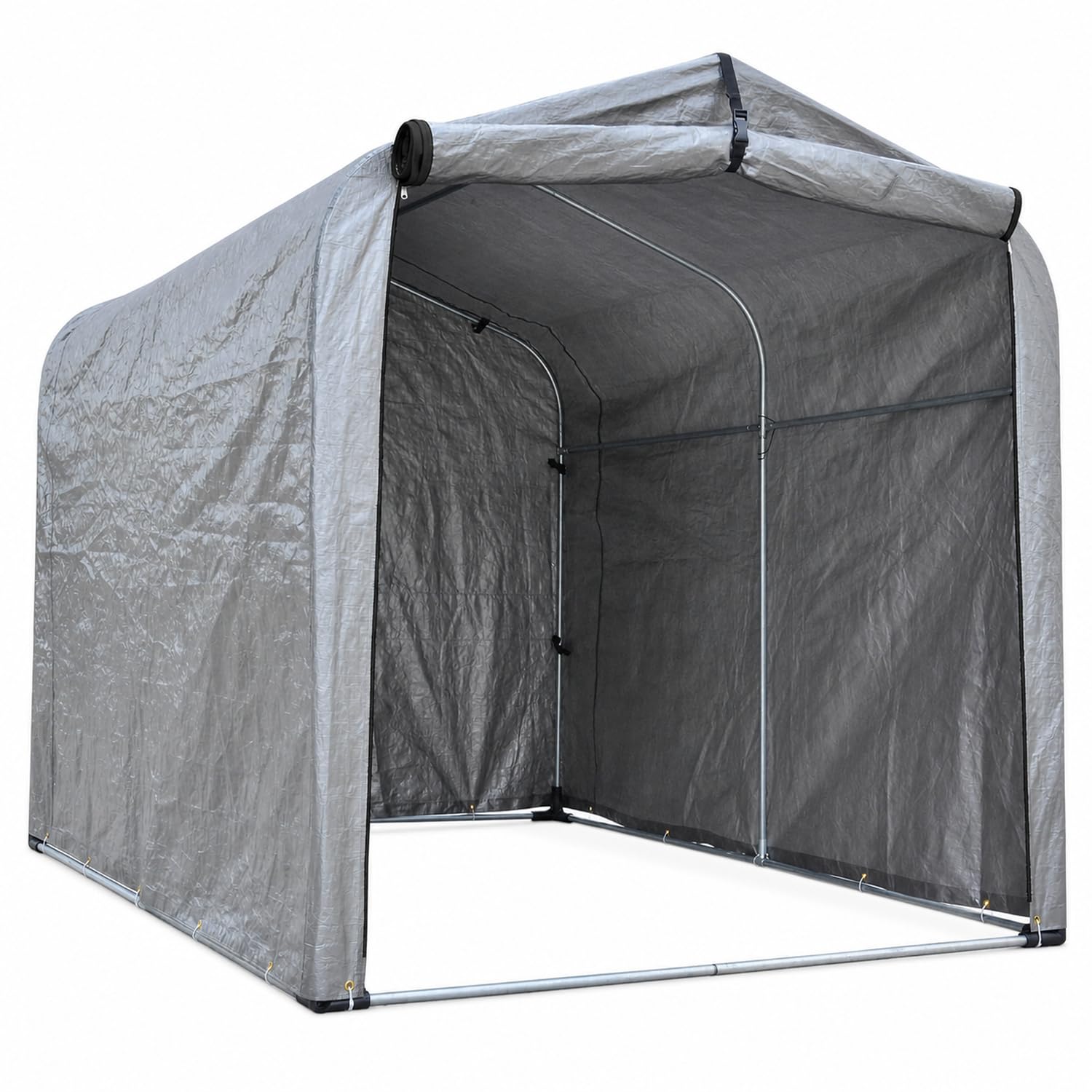 Garage À Vélos Extérieur: Abri de Rangement pour 1 à 3 Vélos ou 1 Moto, Cadre en Acier Galvanisé, 4 Piquets en U, 220 x 157 x 195 cm