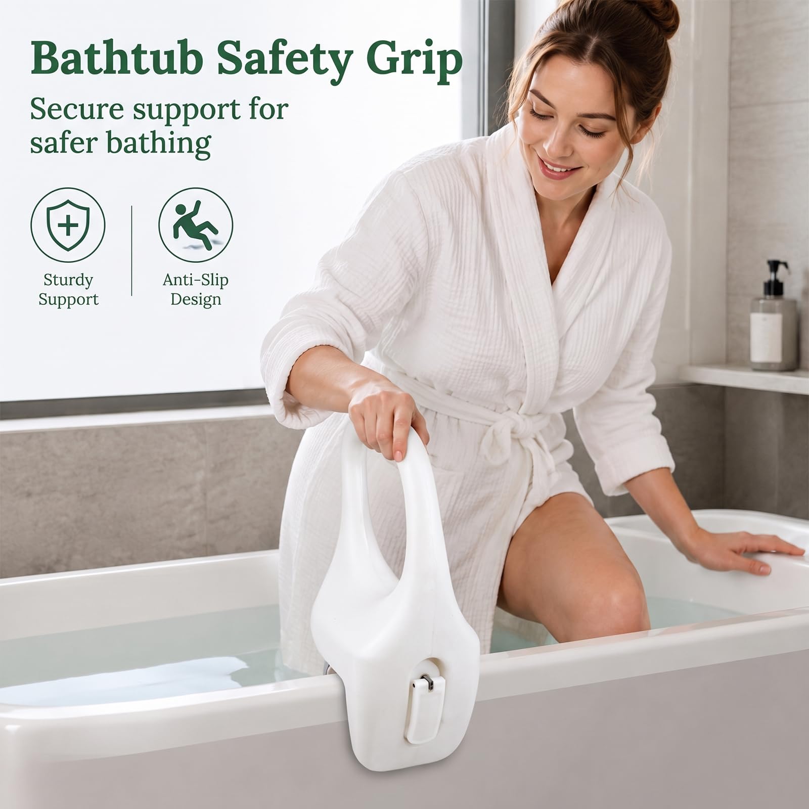 Badewanne Einstiegshilfe für Senioren, Blasformmaterial mit Befestigung ohne Bohren, Badewanneneinstiegshilfe aus PE, Griffstange für Wannen Rand mit Gummipolster für Schwangere, Kinder, Senioren