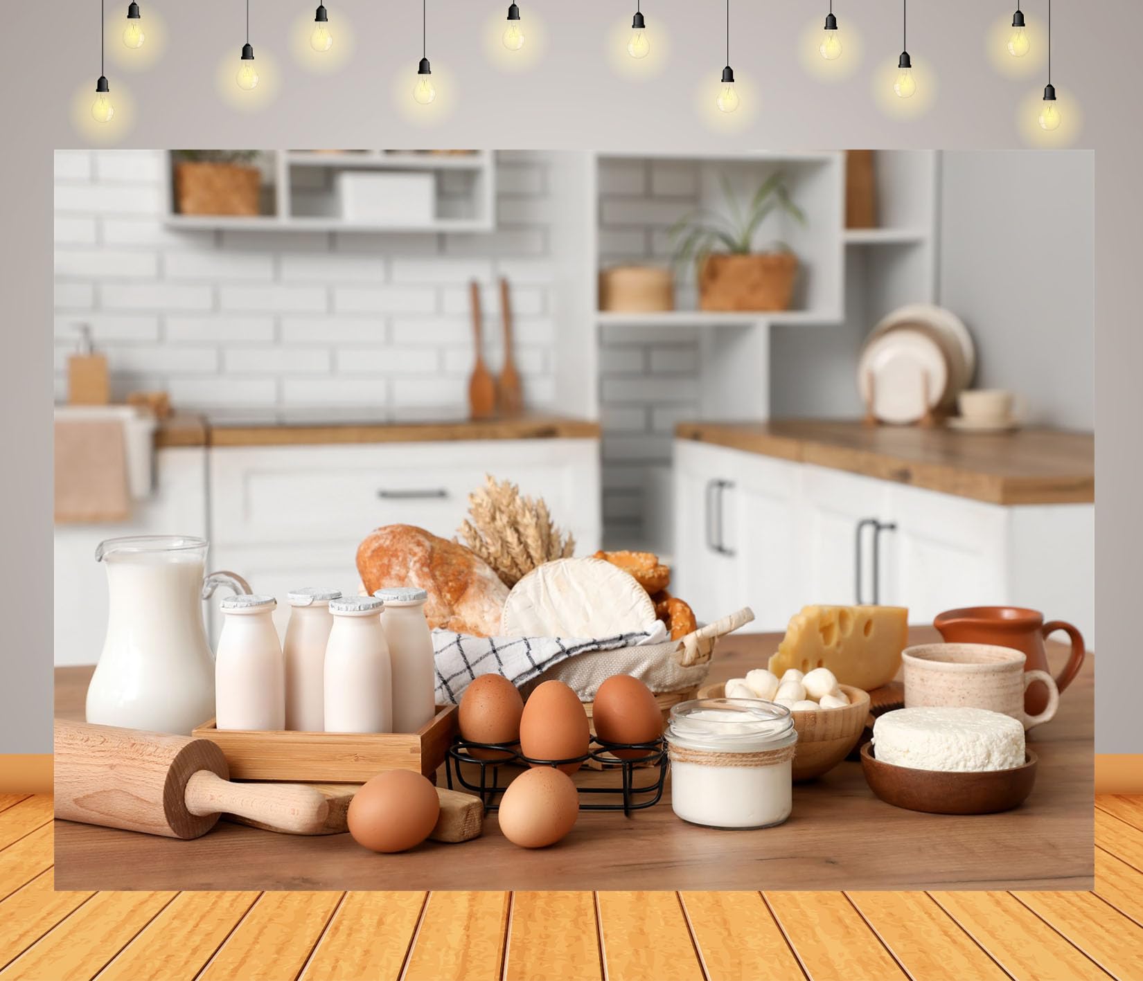 BELECO 2.5x2.5m Fabric Ingrédients de Pâtisserie en Cuisine Blanche Fond