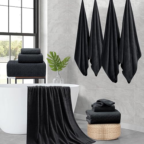 Miniatura 6 de Juego de toallas de baño negras de 8 piezas, 2 toallas de baño grandes de gran tamaño, 2 toallas de mano y 4 toallas faciales, juego de toallas de