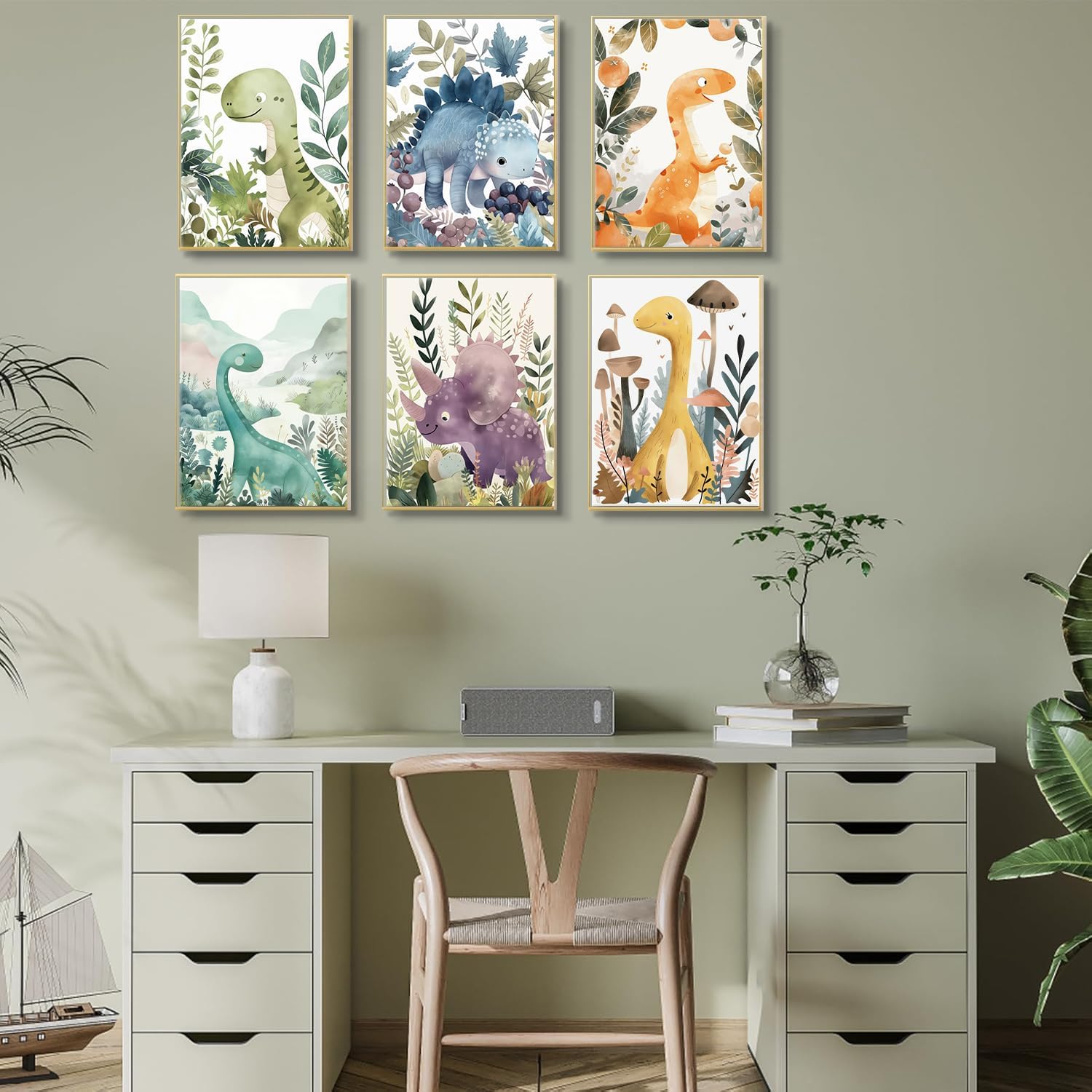 6pcs Dinosaur Wall Art Kids Boys Room Canvas Wall Decor Cute Dino Nursery Wall Art Pictures Baby Dinosaur Poster Funny animal Prints for Boys Girls Bedroom Bathroom 12x16 In Unframed