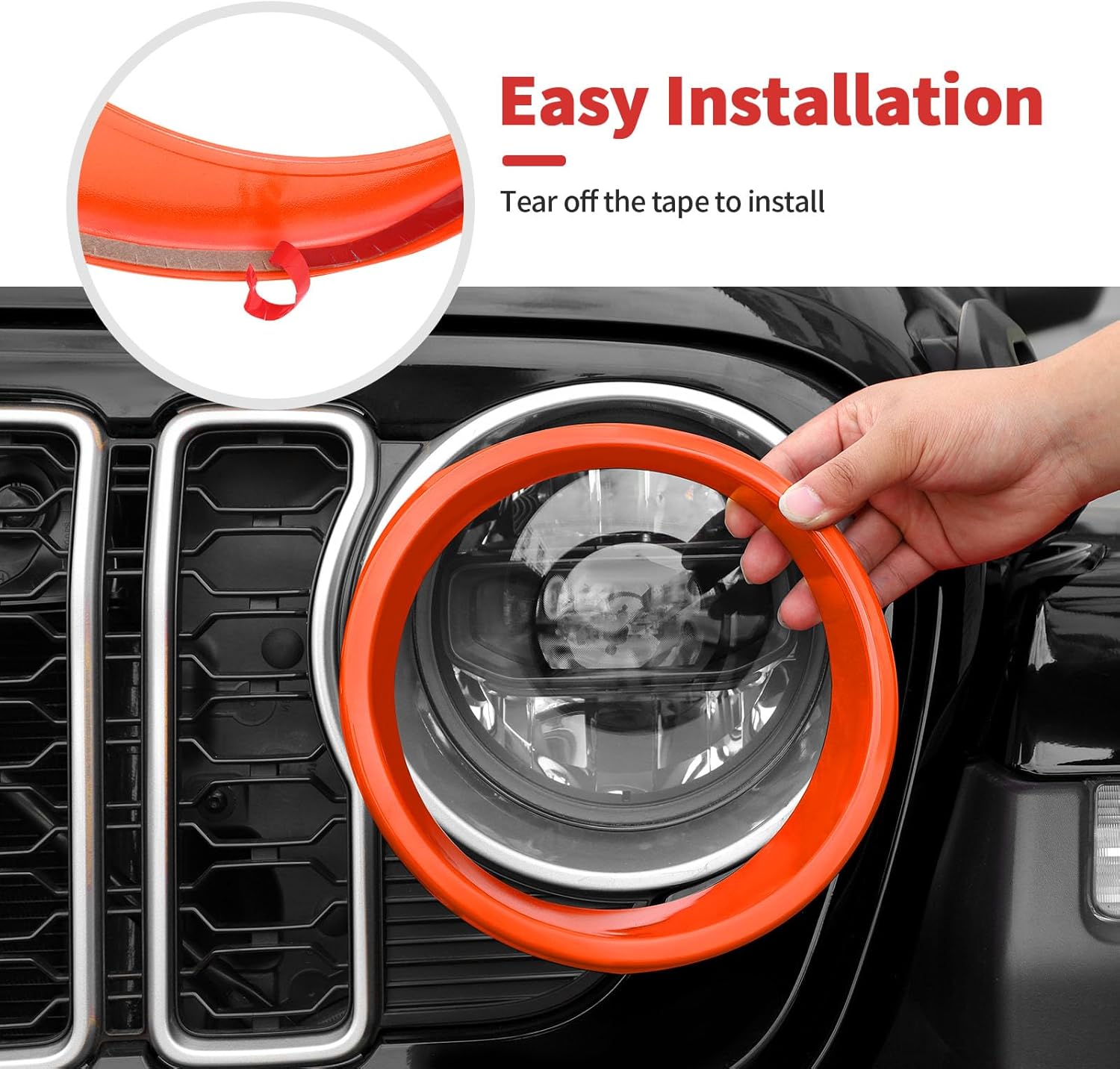 Front Grille Grill Insert+Headlight Turn Light Cover Trim Compatible with 2024-2026+ Jeep Wrangler JL JLU & Gladiator JT Exterior Accessories,Not Fit for JL Sport & Sports (Orange)